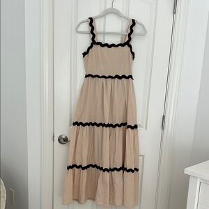 Elegant Beige and Black Trim Dress